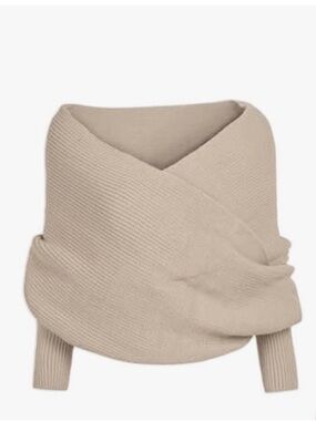Cozy Wrap Knit Off-Shoulder Poncho Sweater - Beige